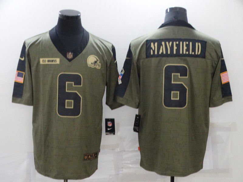 Men Cleveland Browns 6 Mayfield green Nike Olive Salute To Service Limited NFL Jerseys